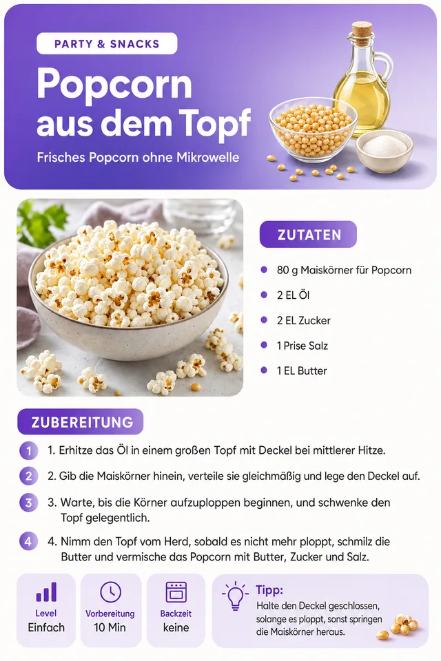 Rezeptseite: Popcorn aus dem Topf